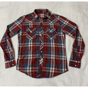 Plaid Western Shirt Men's Small Red Blue